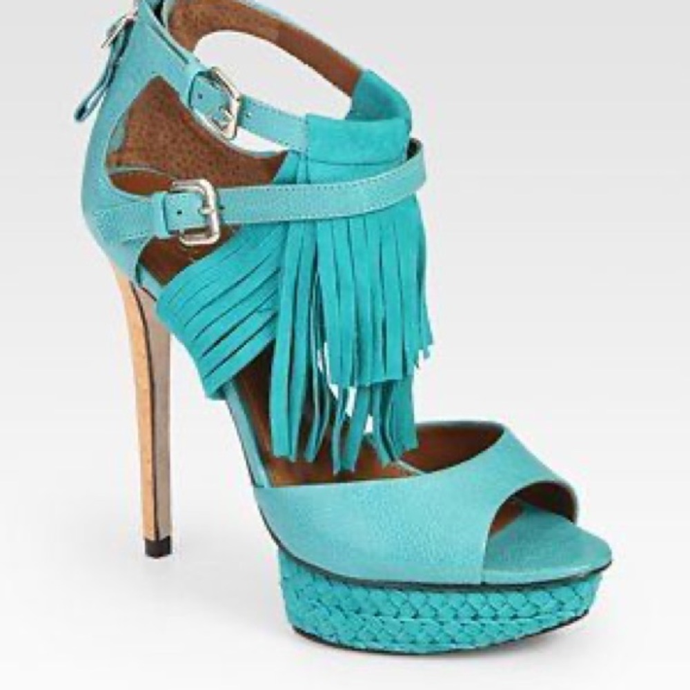 Boutique 9 Turquoise Fringe Sandal Platform Heels